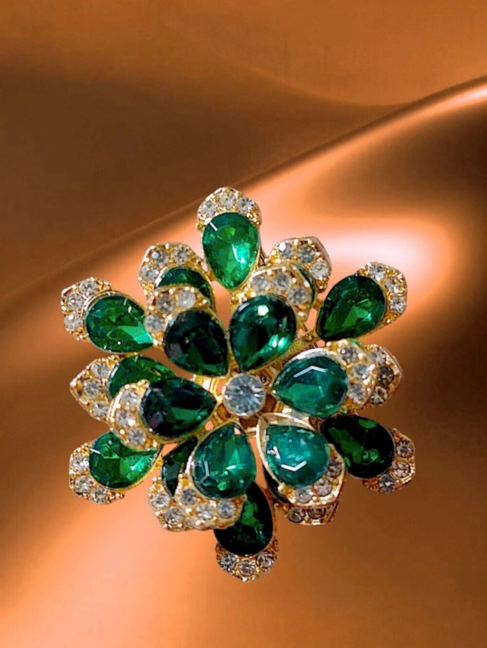 Emerald Green Layered Crystal Flower Brooch